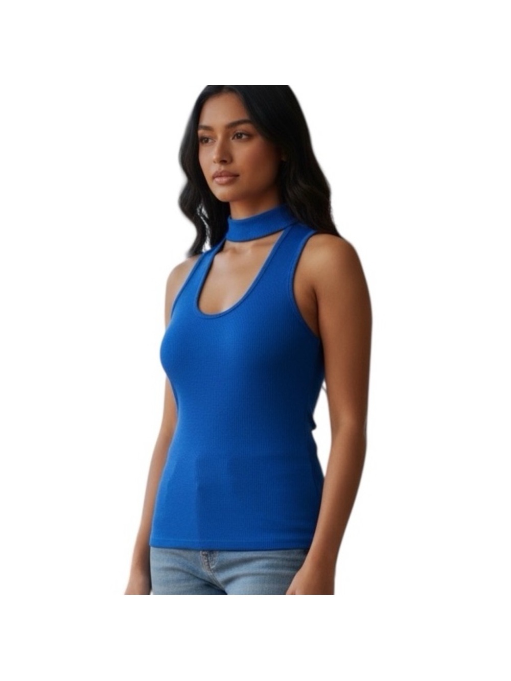 Express Women’s Cobalt Blue Ribbed Mock-Choker Tank